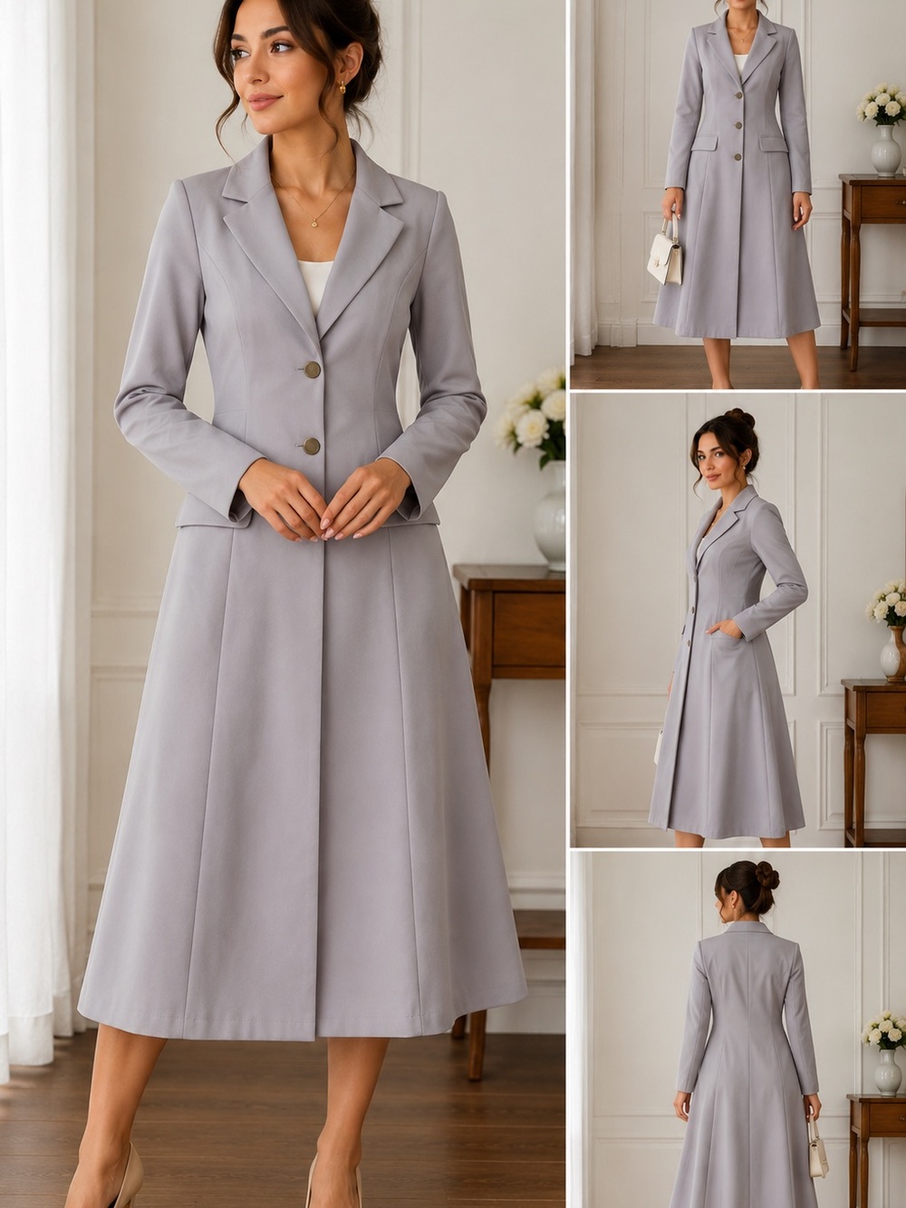Appeline Long Blazer Coat Dress Light Grey Size 36